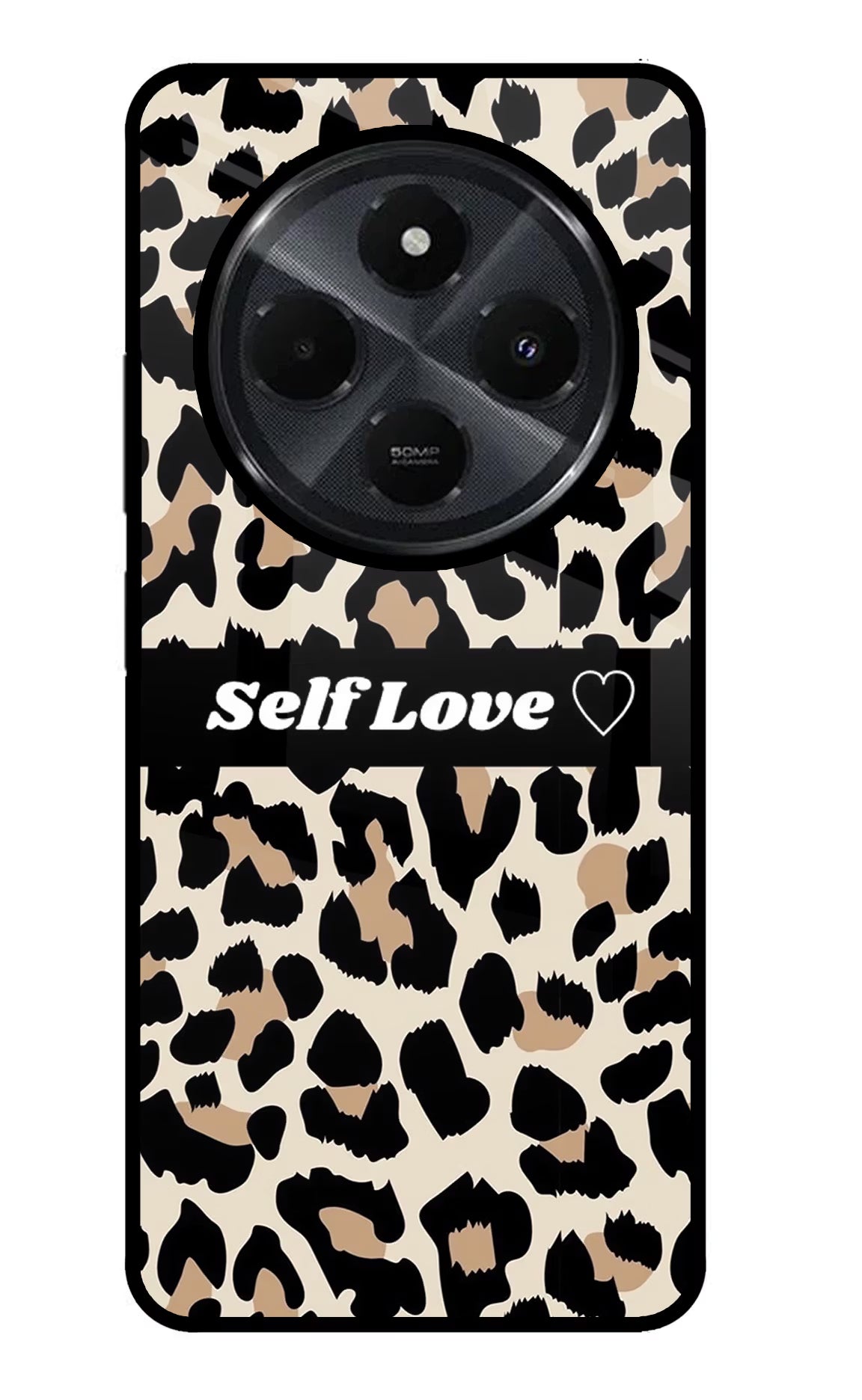 Leopard Print Self Love Redmi 14C 5G Glass Case Back Cover by Casekaro