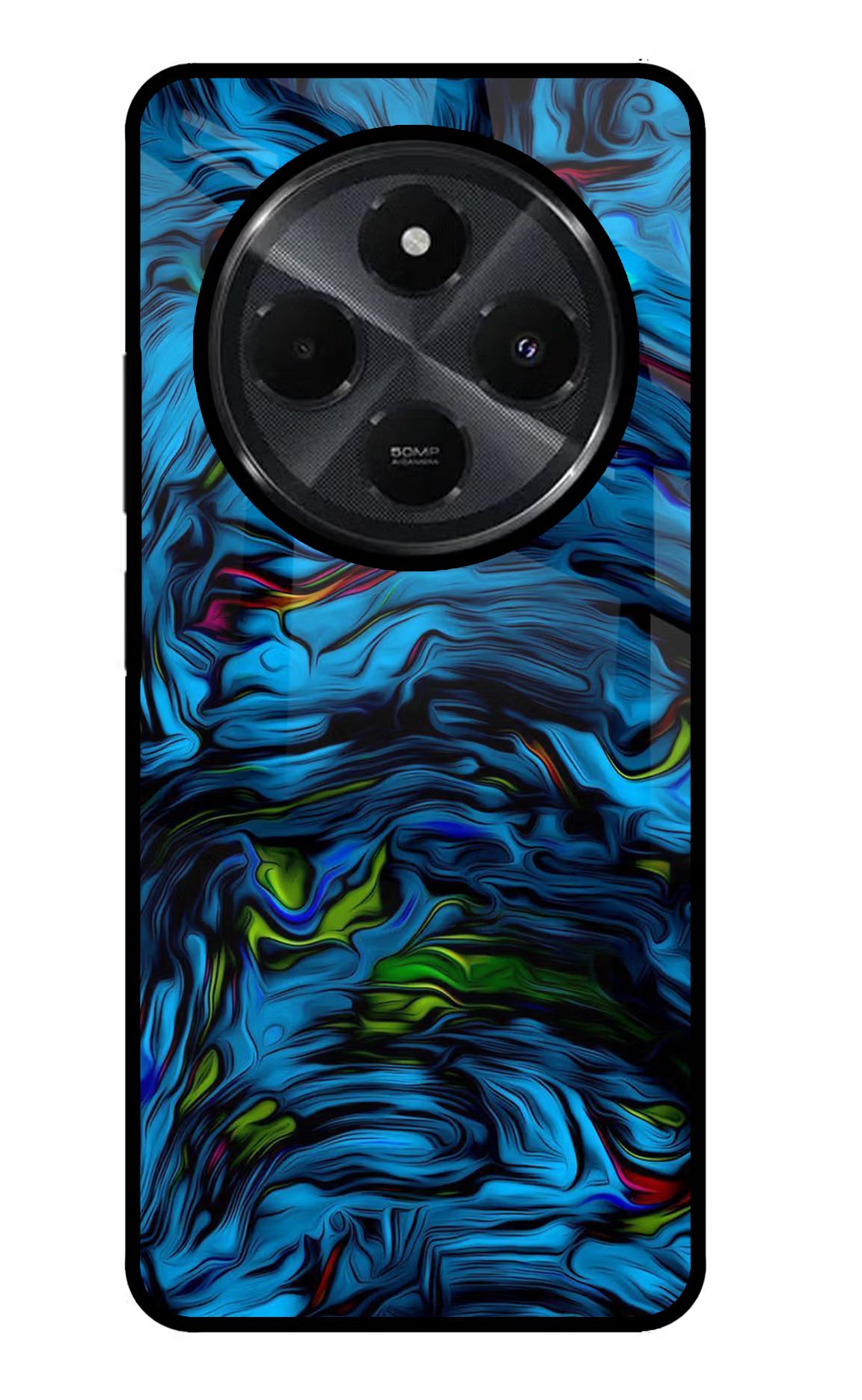 Dark Blue Abstract Redmi 14C 5G Glass Case Back Cover by Casekaro