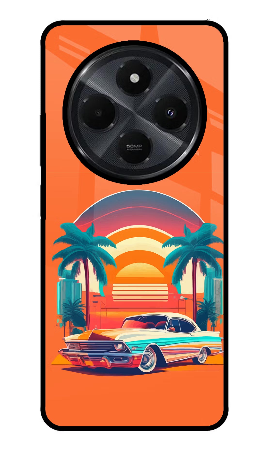Palm Drive 80s Redmi 14C 5G Glass Case Back Cover by Casekaro