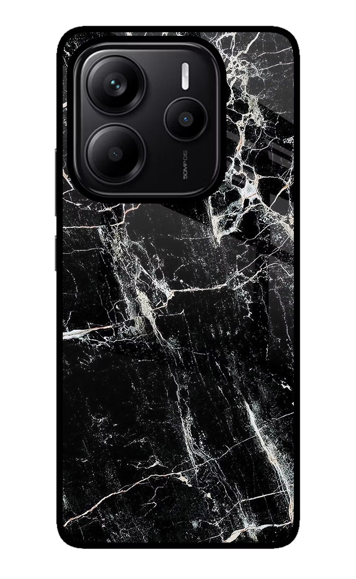Black Marble Texture Redmi Note 14 5G Glass Case Back Cover by Casekaro
