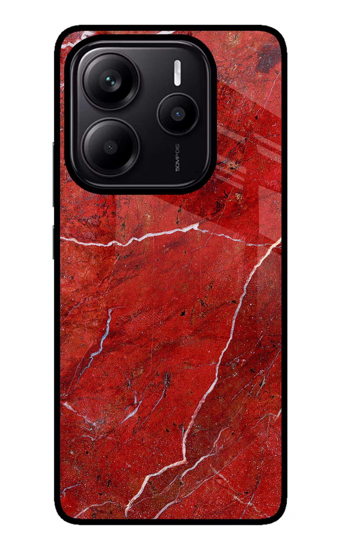 Red Marble Design Redmi Note 14 5G Glass Case Back Cover by Casekaro