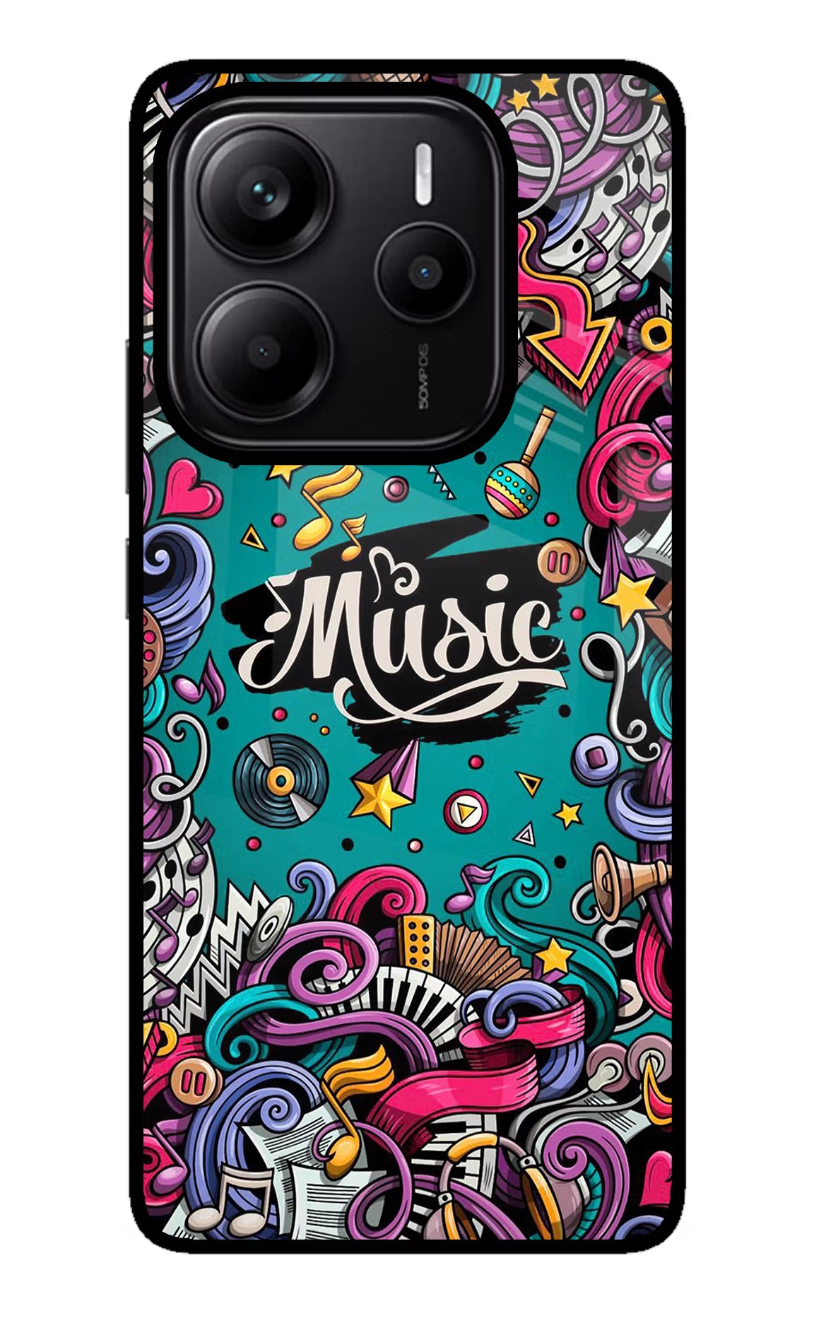 Music Graffiti Redmi Note 14 5G Glass Case Back Cover by Casekaro