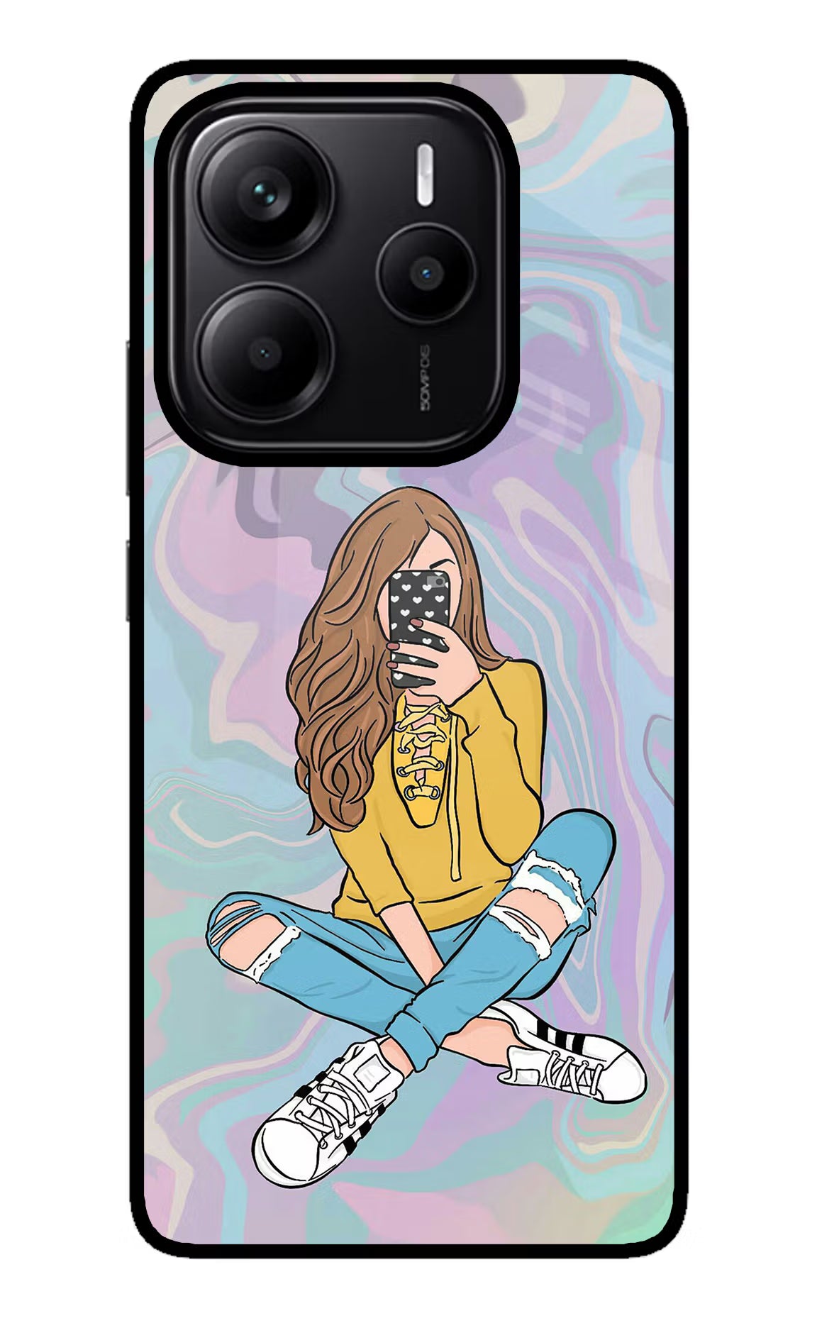 Selfie Girl Redmi Note 14 5G Glass Case Back Cover by Casekaro