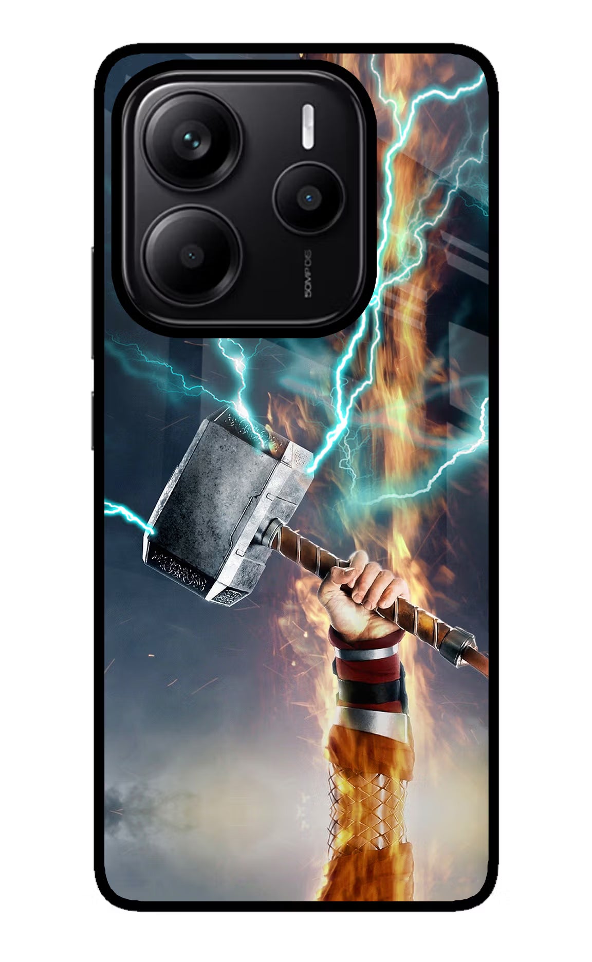 Thor Hammer Mjolnir Redmi Note 14 5G Glass Case Back Cover by Casekaro