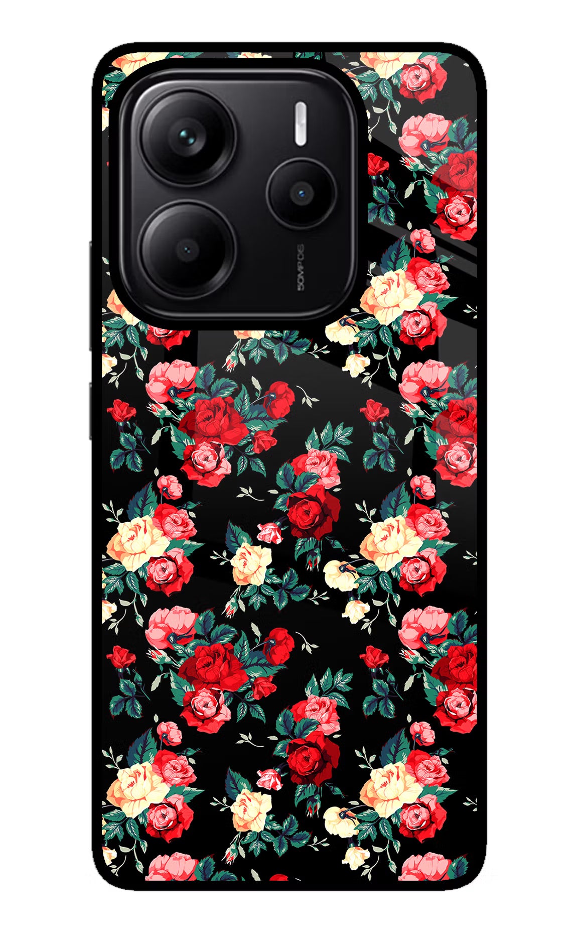 Rose Pattern Redmi Note 14 5G Glass Case Back Cover by Casekaro