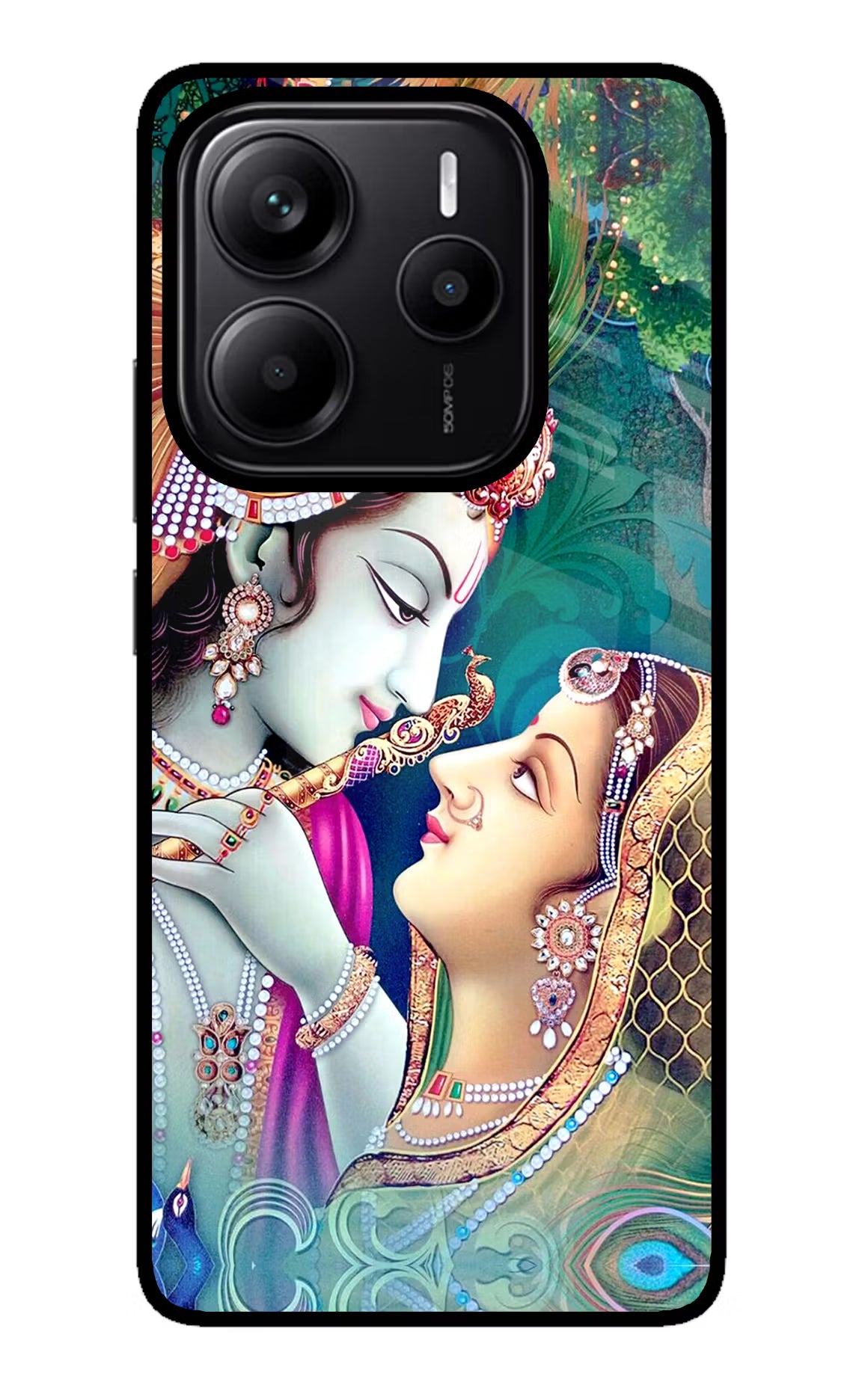 Lord Radha Krishna Redmi Note 14 5G Glass Case Back Cover by Casekaro