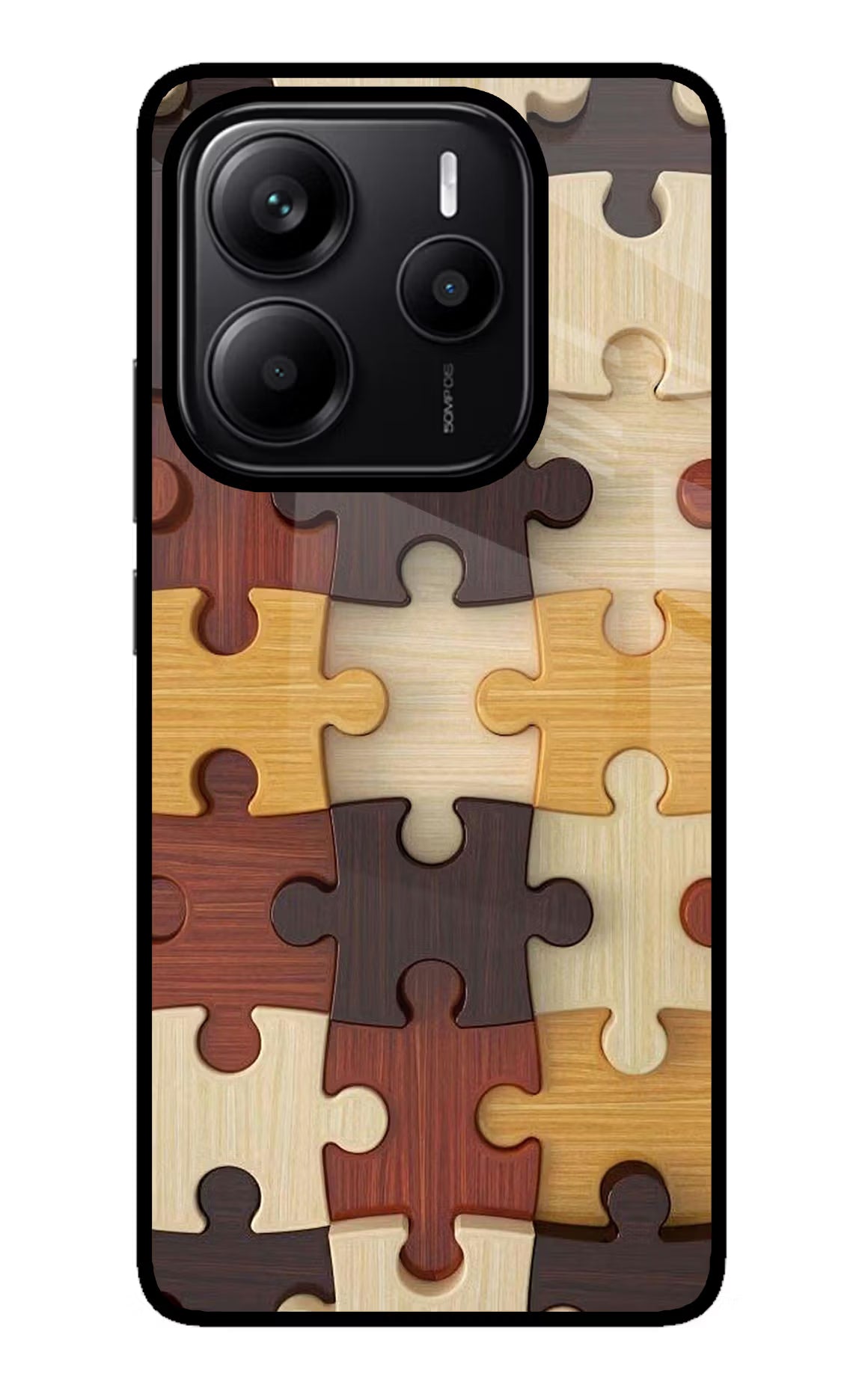 Wooden Puzzle Redmi Note 14 5G Glass Case Back Cover by Casekaro
