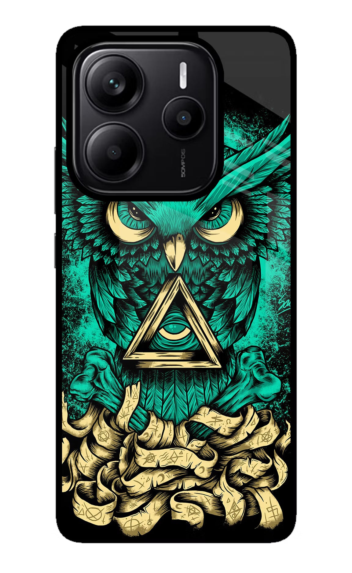 Green Owl Redmi Note 14 5G Glass Case Back Cover by Casekaro