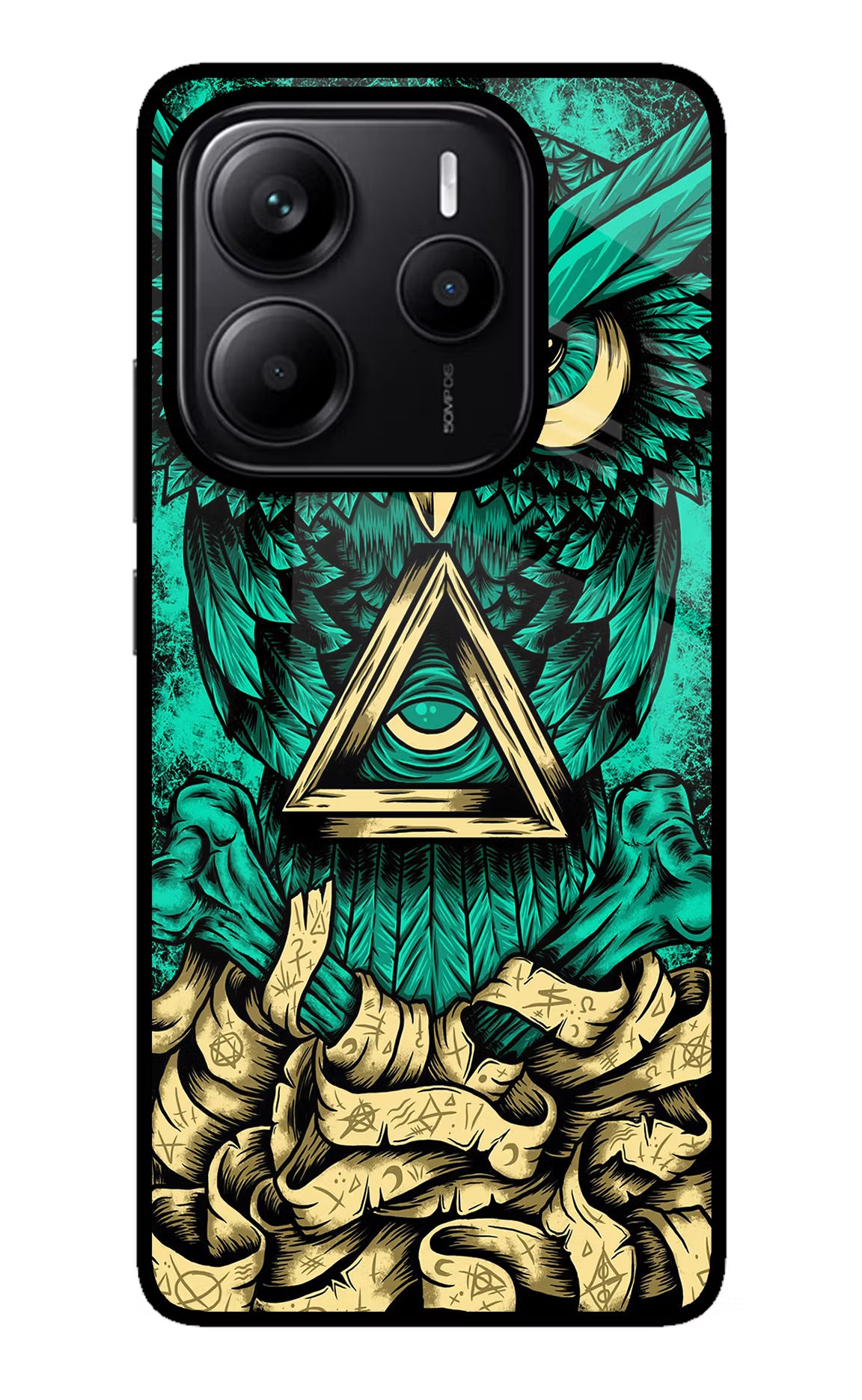 Green Owl Redmi Note 14 5G Glass Case Back Cover by Casekaro