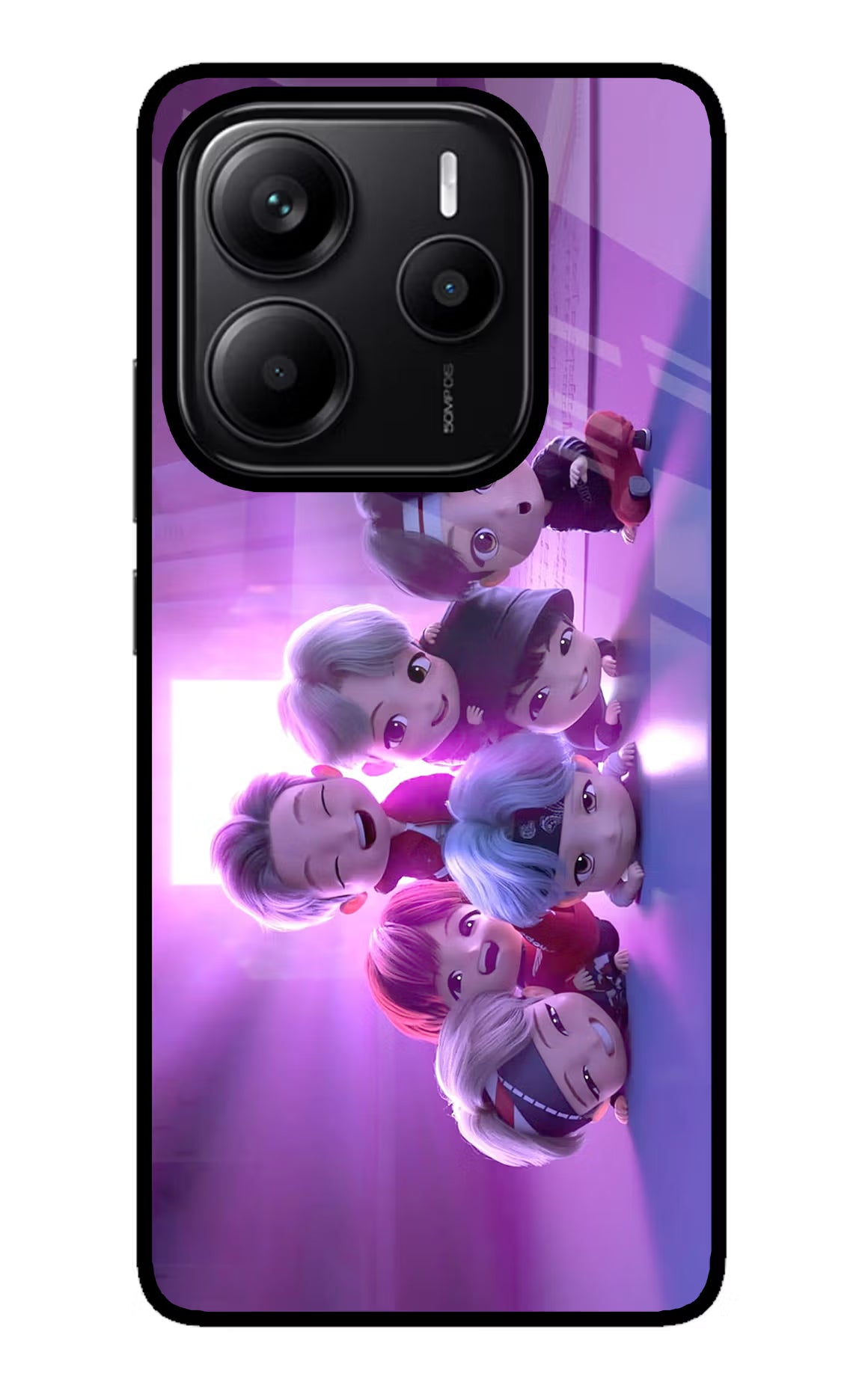 BTS Chibi Redmi Note 14 5G Glass Case Back Cover by Casekaro