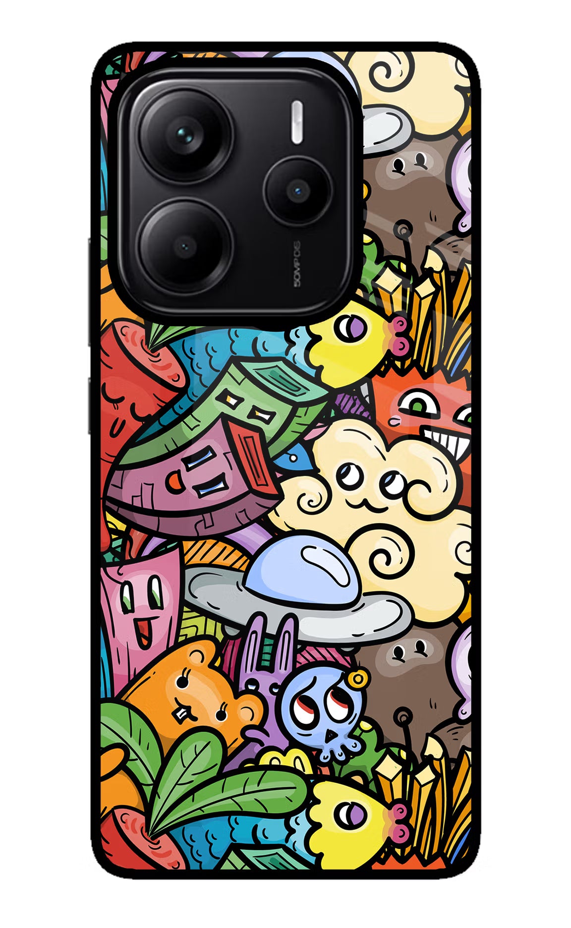 Veggie Doodle Redmi Note 14 5G Glass Case Back Cover by Casekaro