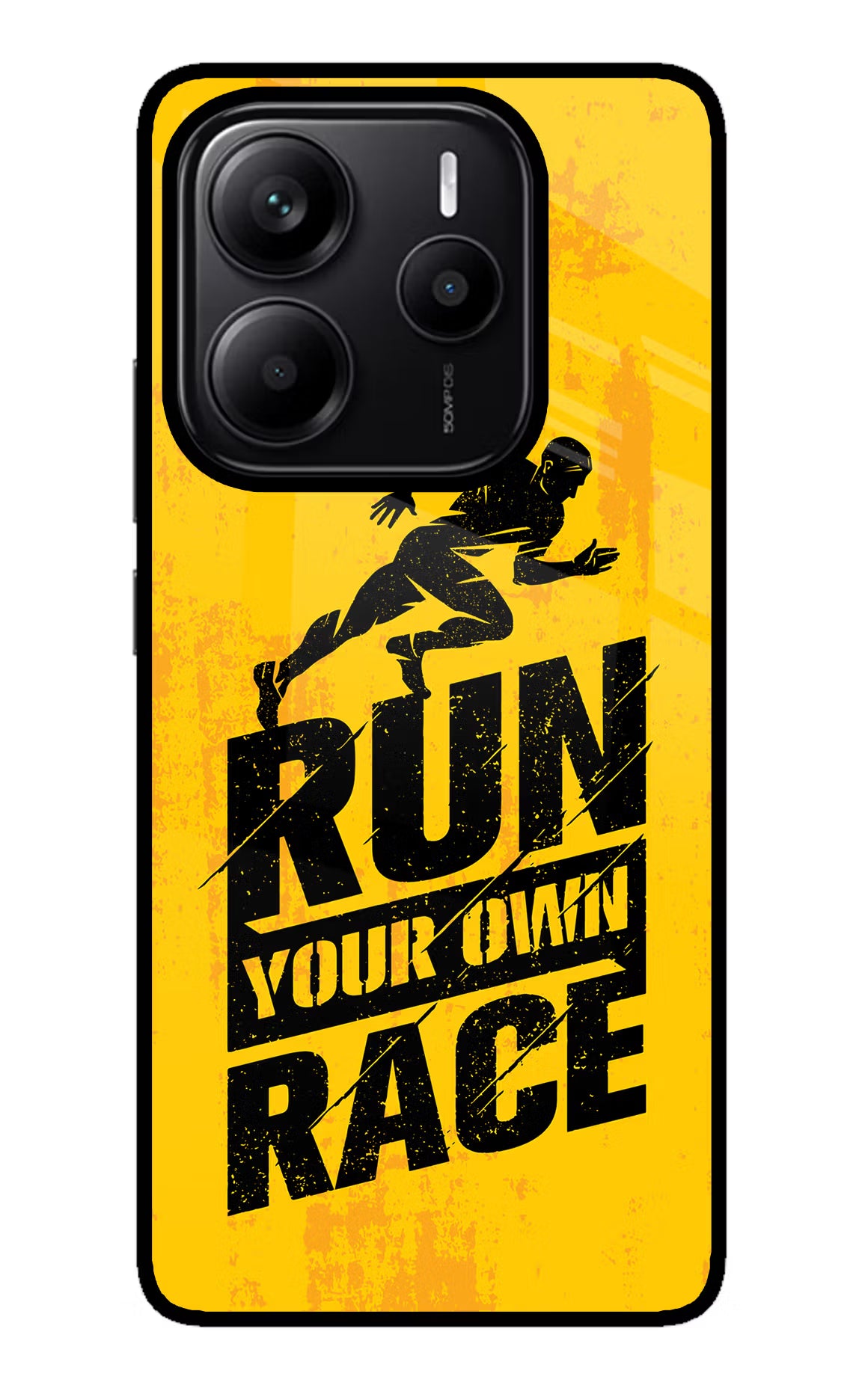 Run Your Own Race Redmi Note 14 5G Glass Case Back Cover by Casekaro