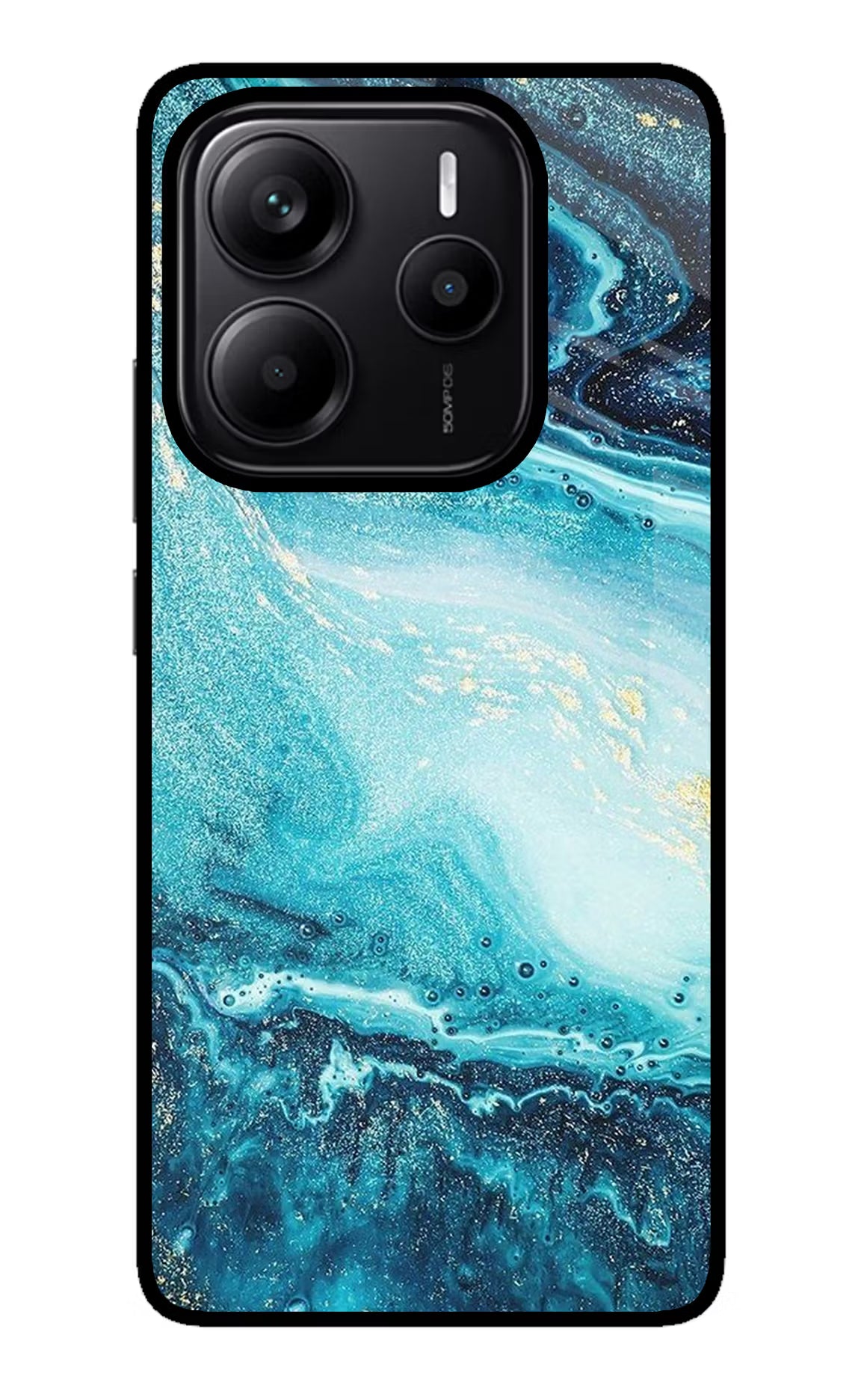 Blue Glitter Marble Redmi Note 14 5G Glass Case Back Cover by Casekaro