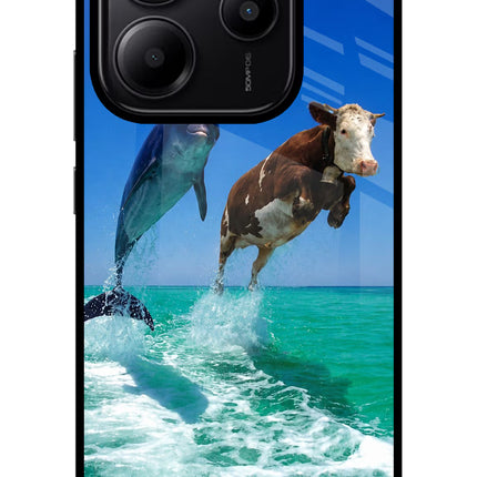 Dolphin vs Cow Redmi Note 14 5G Glass Case Back Cover by Casekaro