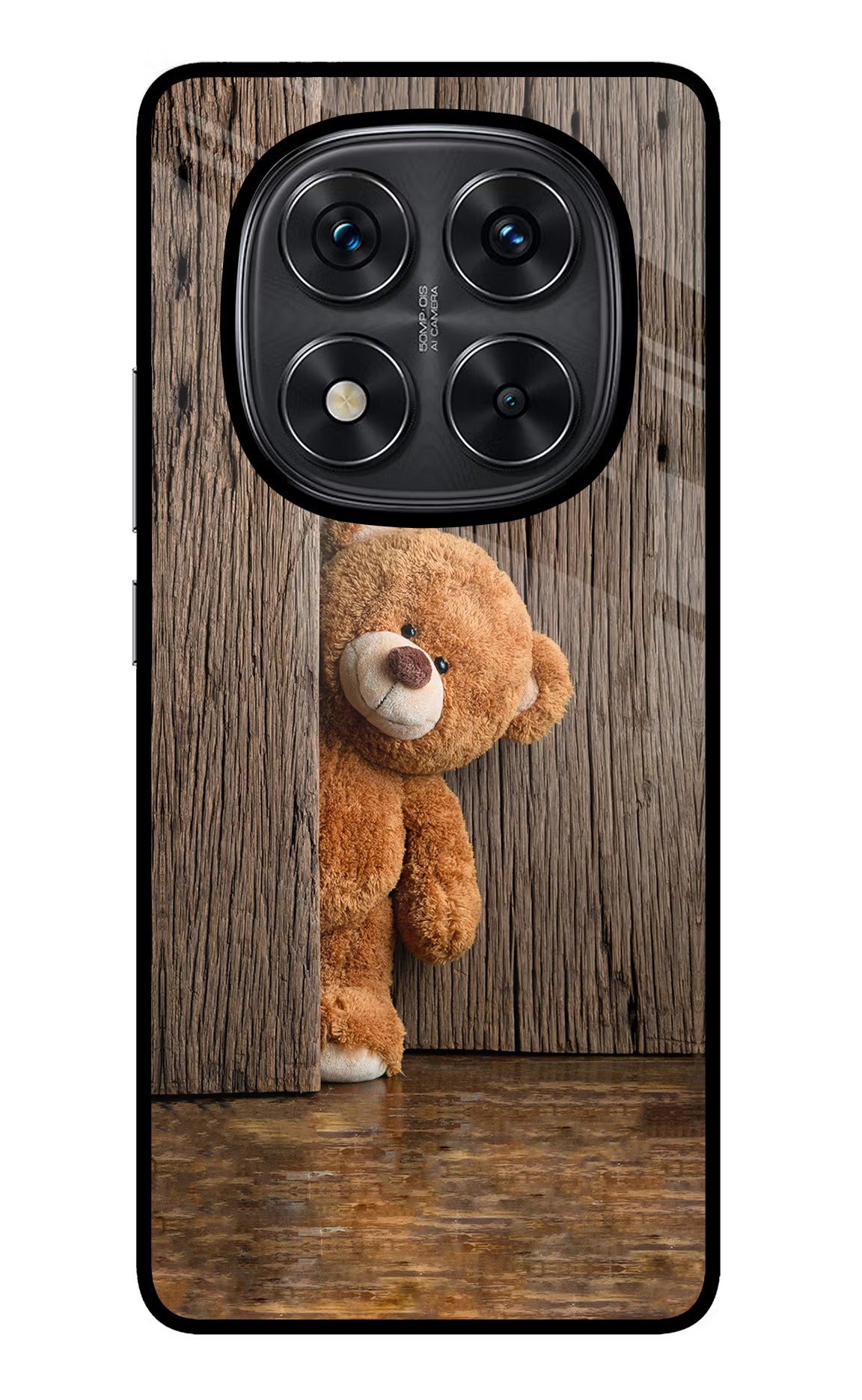 Teddy Wooden Redmi Note 14 Pro 5G Glass Case Back Cover by Casekaro