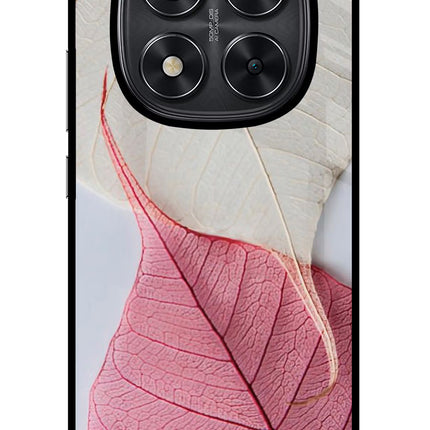 White Pink Leaf Redmi Note 14 Pro 5G Glass Case Back Cover by Casekaro