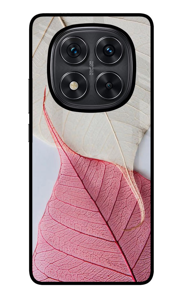 White Pink Leaf Redmi Note 14 Pro 5G Glass Case Back Cover by Casekaro