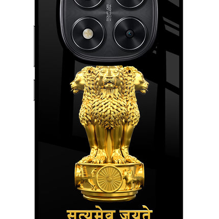 Satyamev Jayate Golden Redmi Note 14 Pro 5G Glass Case Back Cover by Casekaro