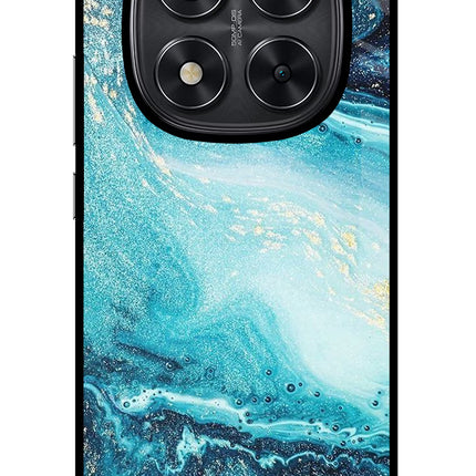 Blue Glitter Marble Redmi Note 14 Pro 5G Glass Case Back Cover by Casekaro