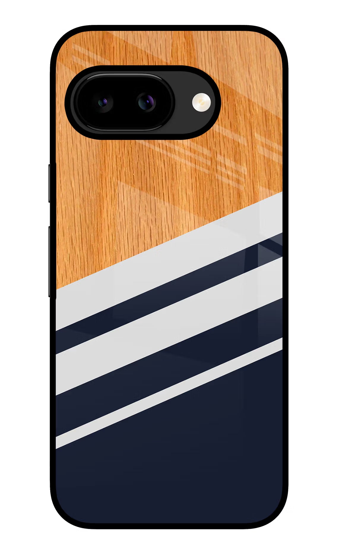Blue and white wooden Google Pixel 9A Glass Case