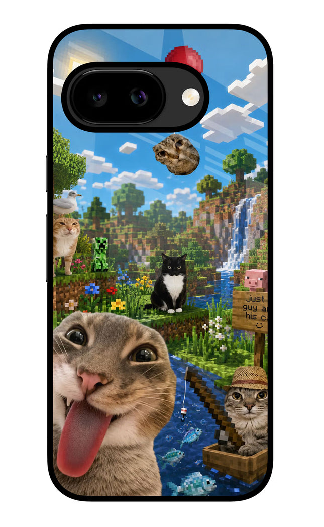 Minecraft Cat Chaos Google Pixel 9A Glass Case