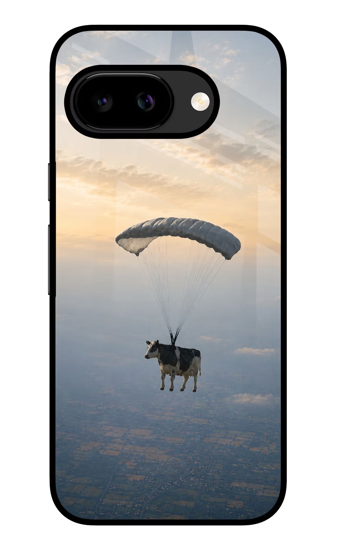Skydiving Cow Google Pixel 9A Glass Case