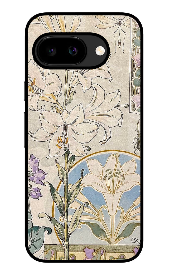 White Lily Google Pixel 9A Glass Case Back Cover by Casekaro