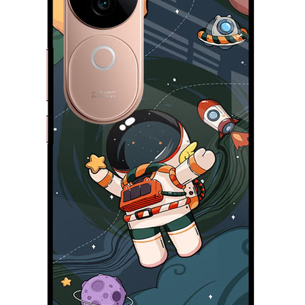 Cartoon Astronaut IQOO Z9s 5G Glass Case Back Cover by Casekaro