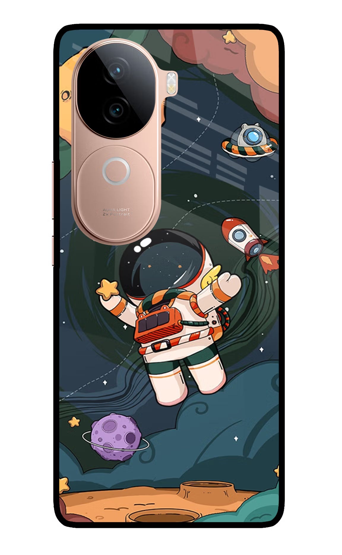 Cartoon Astronaut IQOO Z9s 5G Glass Case Back Cover by Casekaro