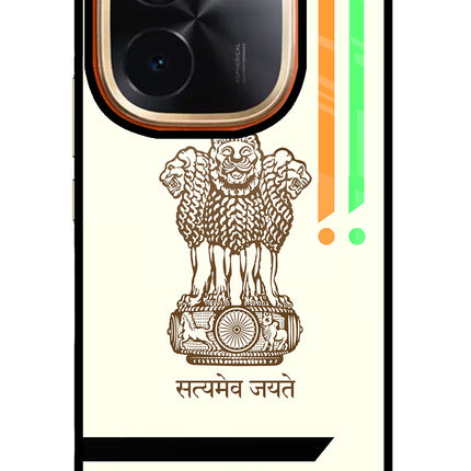 Satyamev Jayate Brown Logo IQOO Z9S Pro 5G Glass Case Back Cover by Casekaro