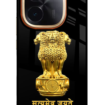 Satyamev Jayate Golden IQOO Z9S Pro 5G Glass Case Back Cover by Casekaro