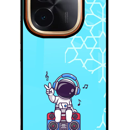 Cute Astronaut Chilling IQOO Z9S Pro 5G Glass Case Back Cover by Casekaro