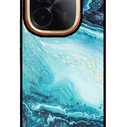 Blue Glitter Marble IQOO Z9S Pro 5G Glass Case Back Cover by Casekaro