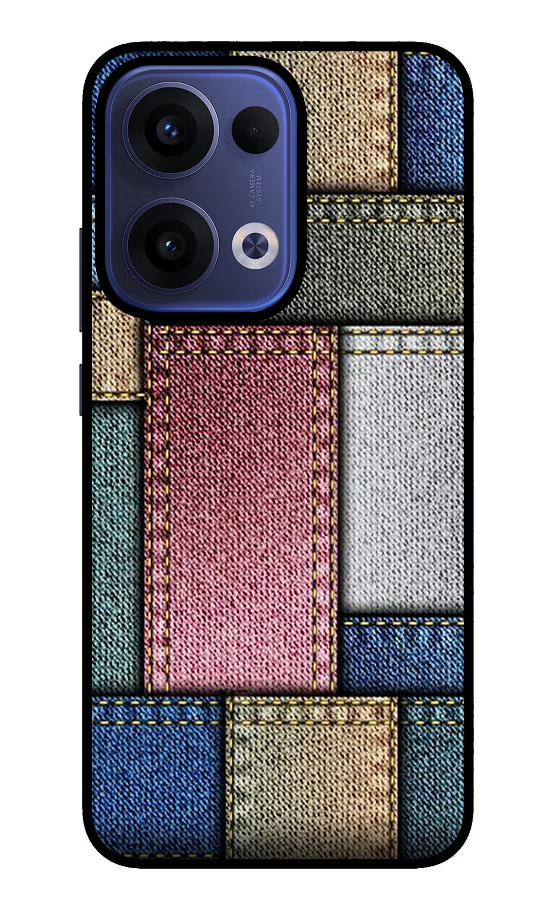 Multicolor Jeans Oppo Reno13 5G Glass Case Back Cover by Casekaro
