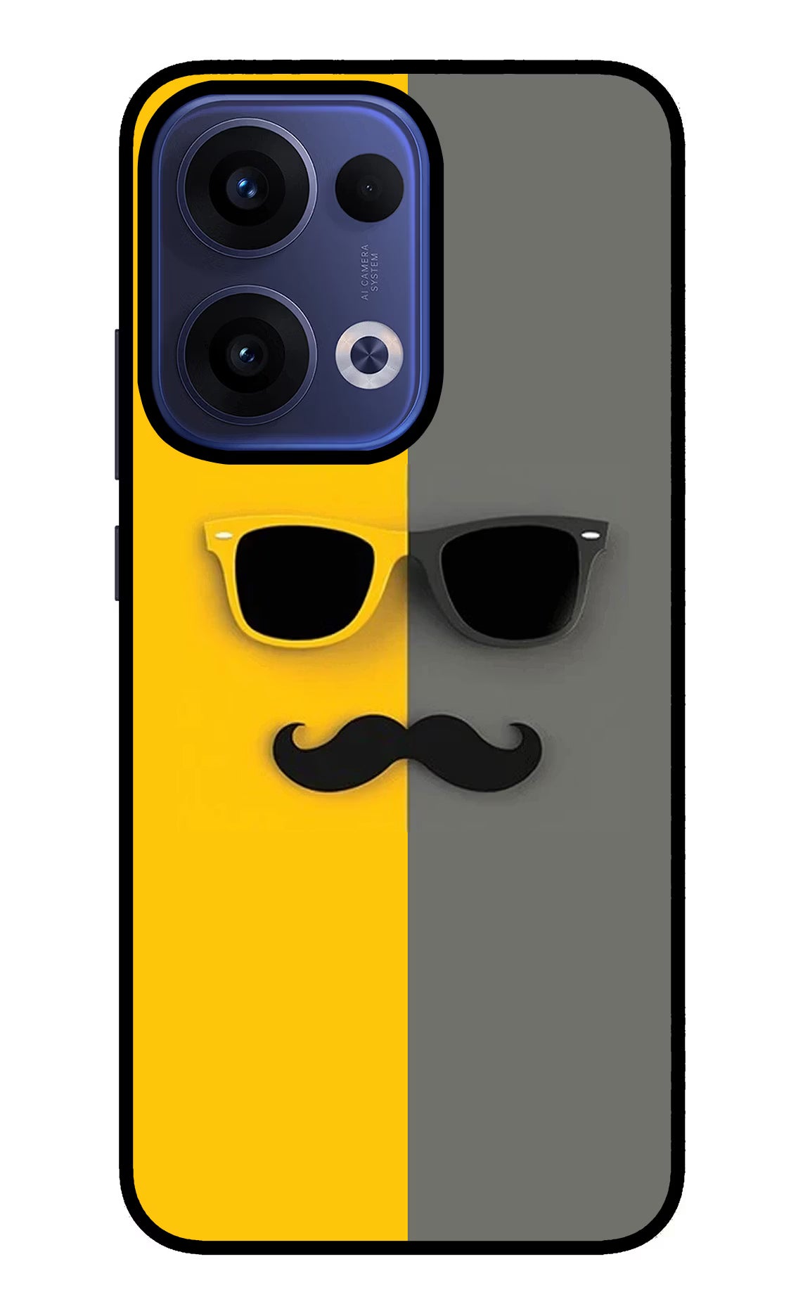 Sunglasses with Mustache Oppo Reno13 5G Glass Case Back Cover by Casekaro