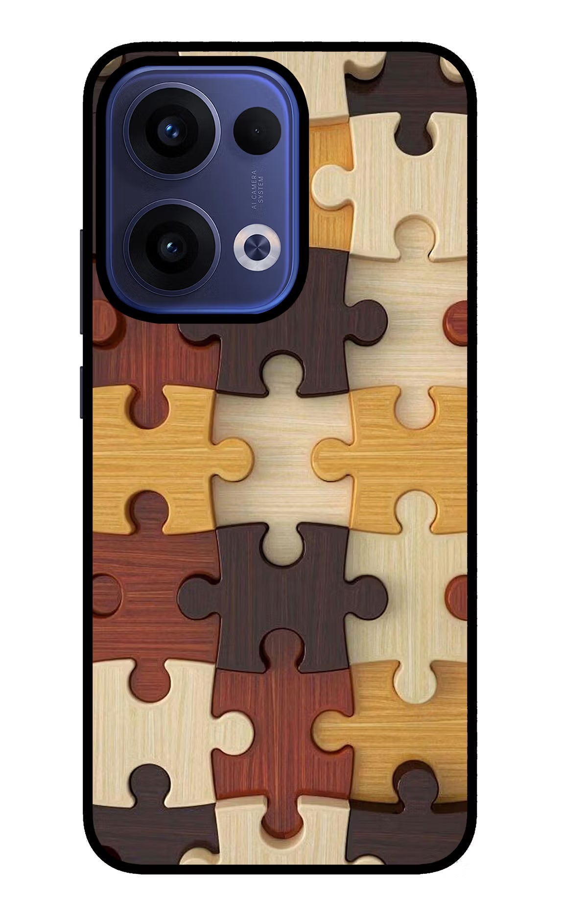 Wooden Puzzle Oppo Reno13 5G Glass Case Back Cover by Casekaro