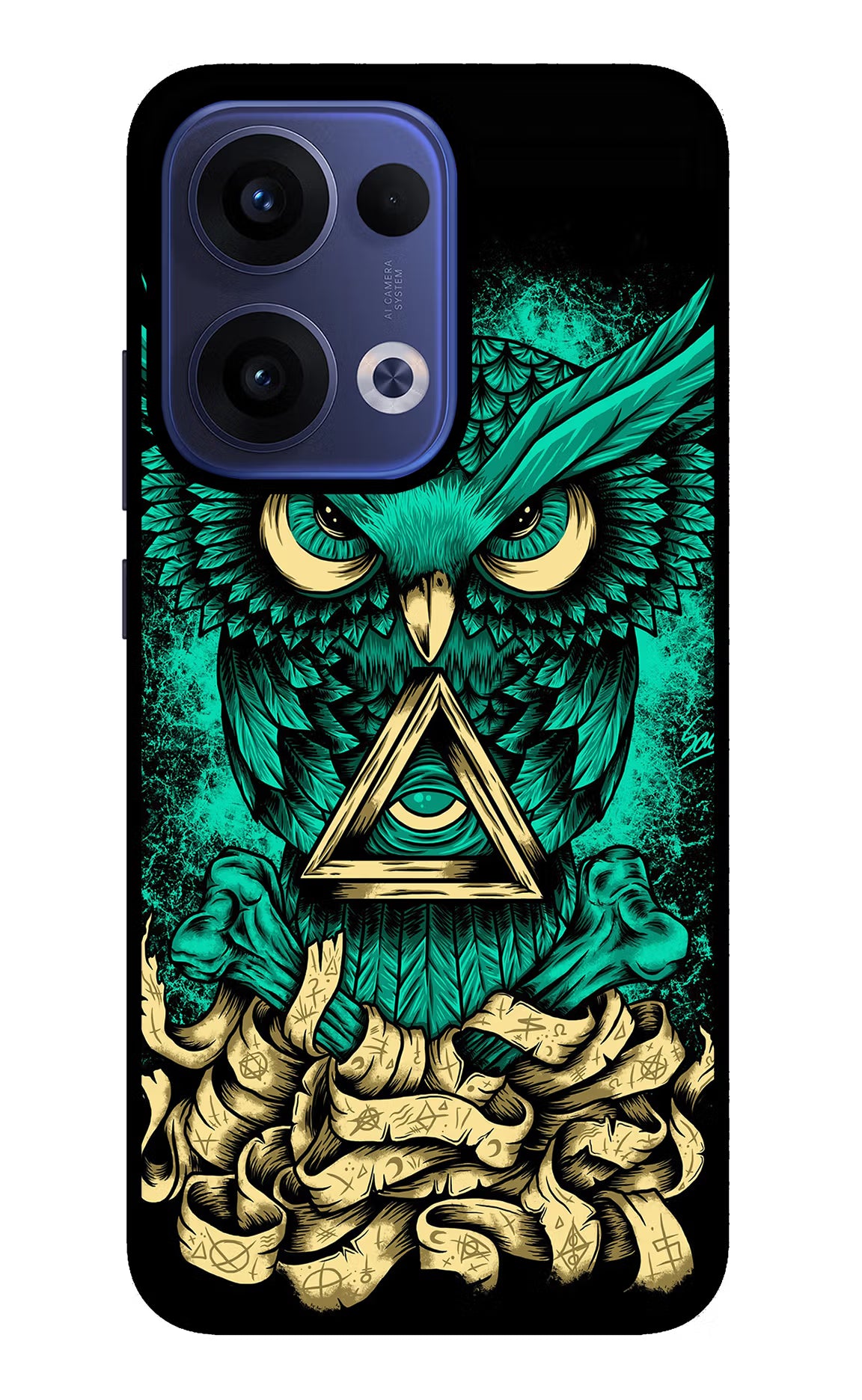 Green Owl Oppo Reno13 5G Glass Case Back Cover by Casekaro