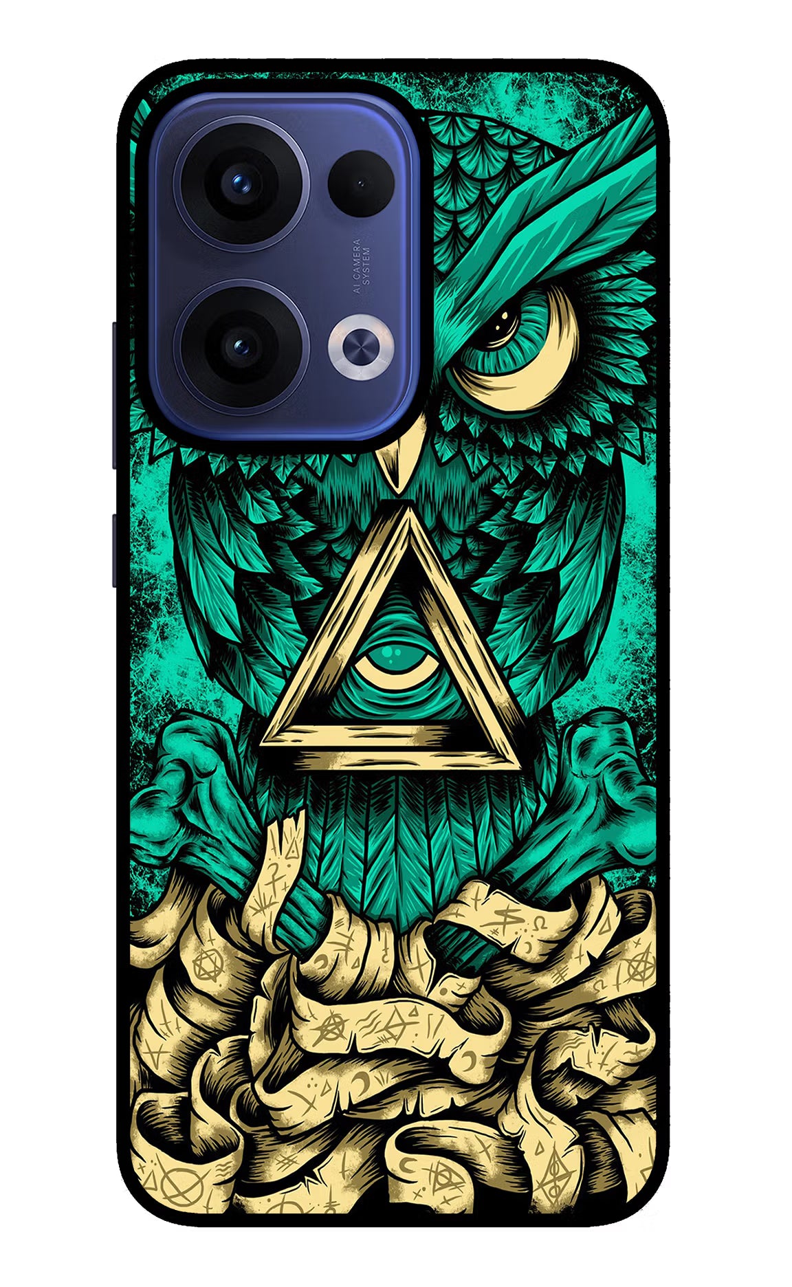 Green Owl Oppo Reno13 5G Glass Case Back Cover by Casekaro