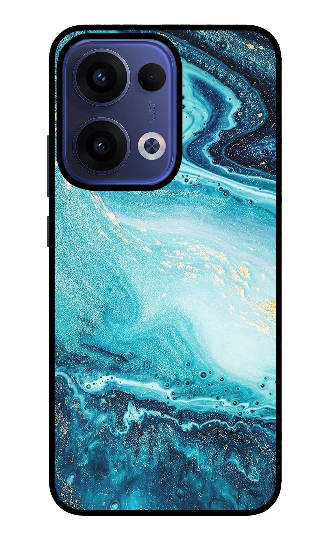 Blue Glitter Marble Oppo Reno13 5G Glass Case Back Cover by Casekaro