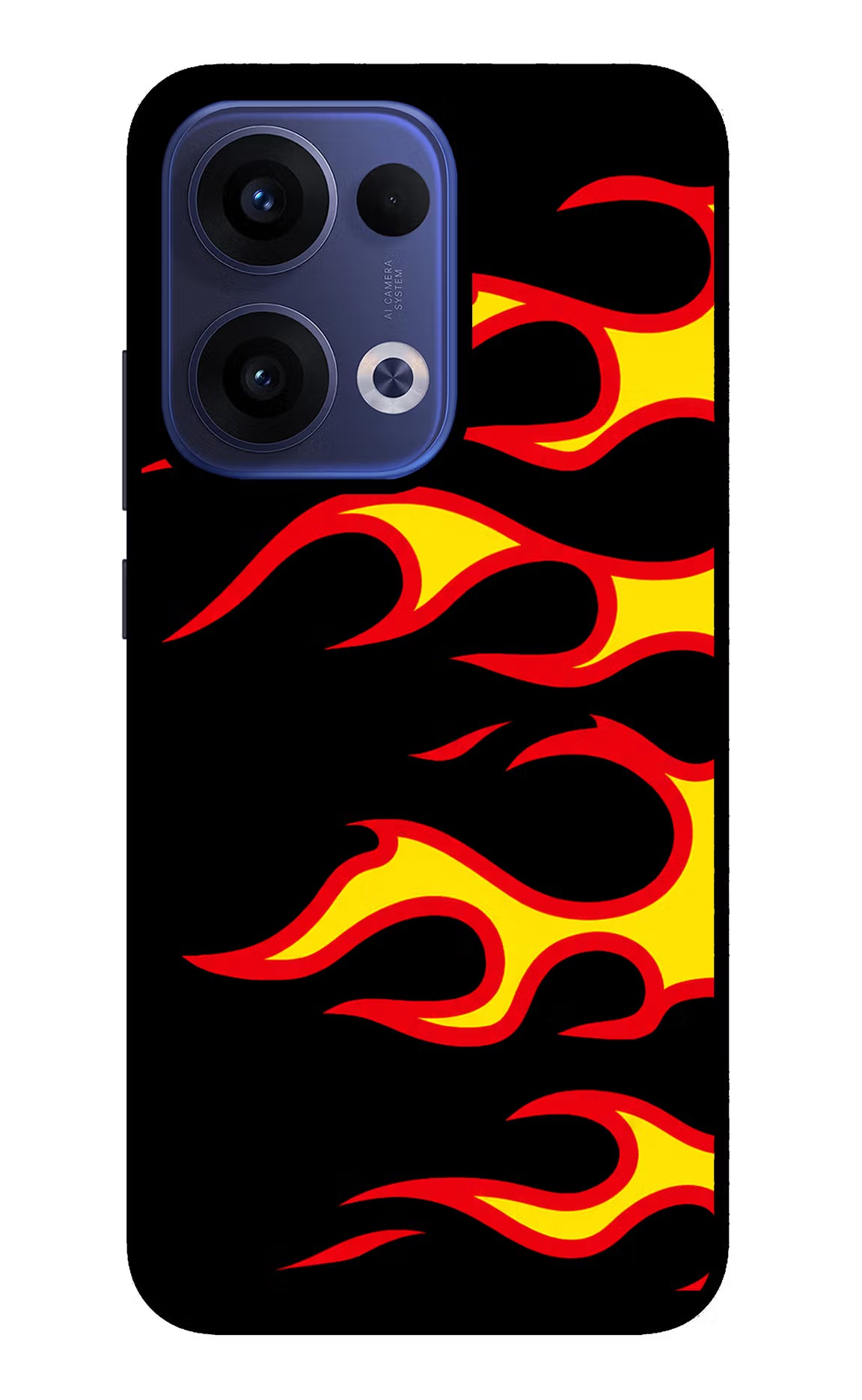 Side Sweep Flames Oppo Reno13 5G Glass Case Back Cover by Casekaro