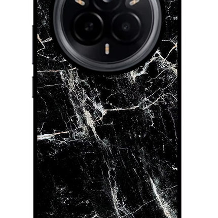 Black Marble Texture Realme 14 Pro 5G Glass Case Back Cover by Casekaro