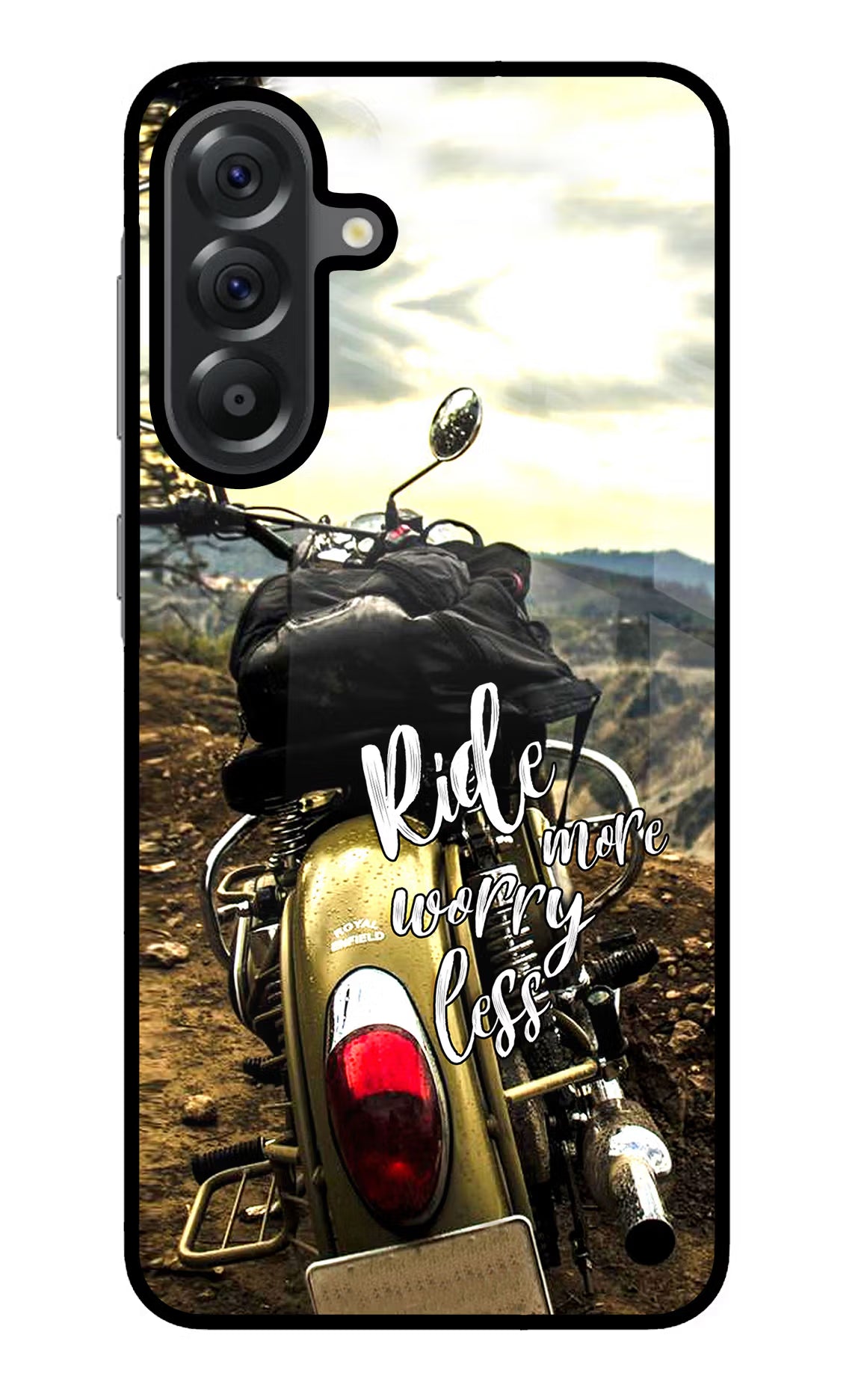 Ride More Worry Less Samsung A56 5G Glass Case Back Cover by Casekaro