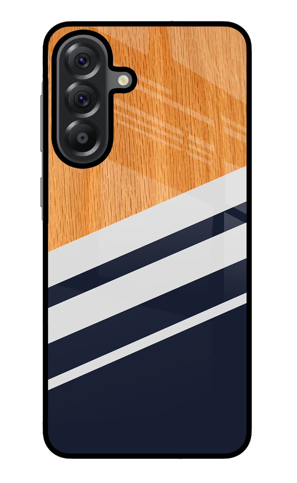 Blue and white wooden Samsung A56 5G Glass Case Back Cover by Casekaro