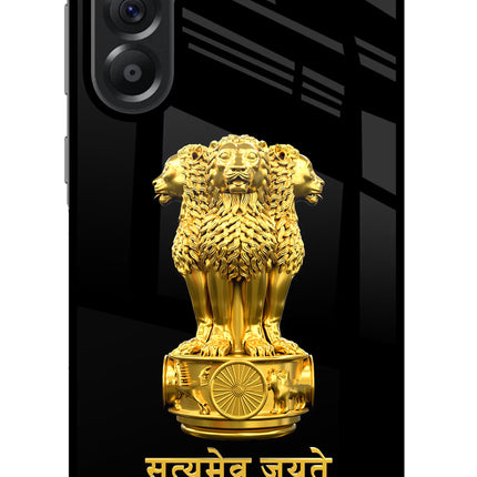 Satyamev Jayate Golden Samsung A56 5G Glass Case Back Cover by Casekaro