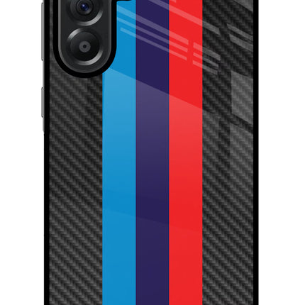 BMW Stripes Pattern Samsung A56 5G Glass Case Back Cover by Casekaro