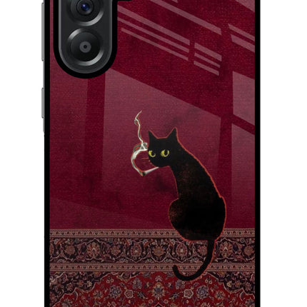 Midnight Cat Samsung A56 5G Glass Case Back Cover by Casekaro