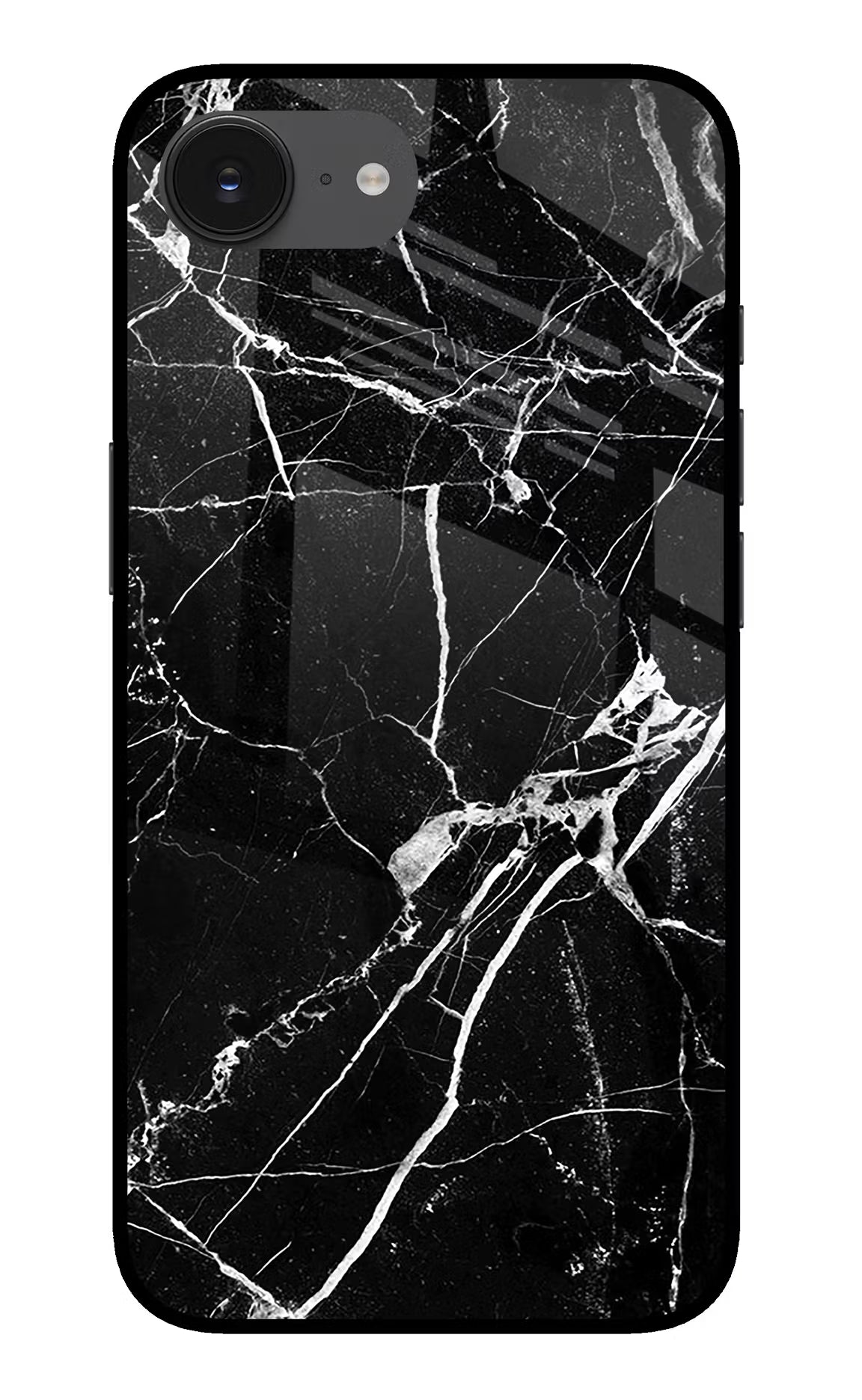 Black Marble Pattern iPhone 16e Glass Case Back Cover by Casekaro