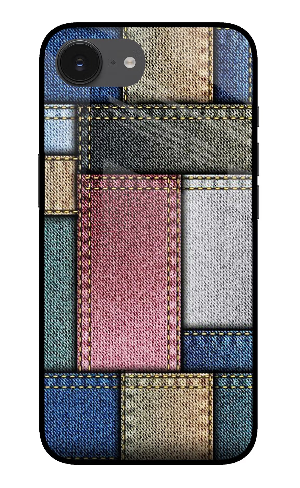 Multicolor Jeans iPhone 16e Glass Case Back Cover by Casekaro