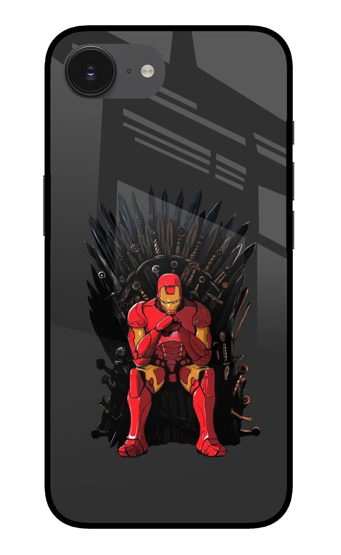 Ironman Throne iPhone 16e Glass Case Back Cover by Casekaro