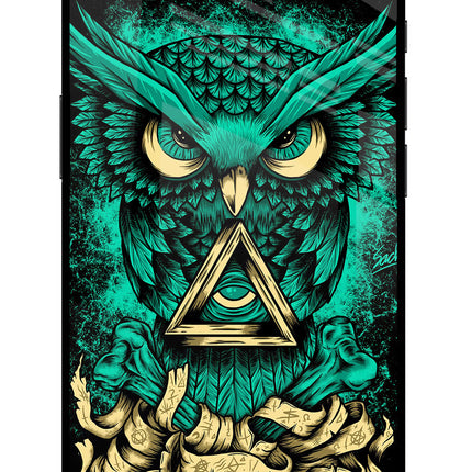 Green Owl iPhone 16e Glass Case Back Cover by Casekaro